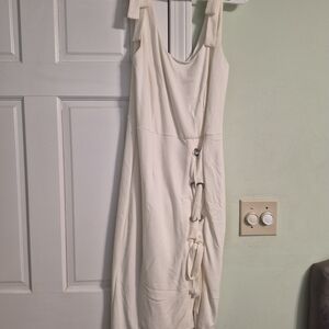 VENUS Cream Midi Dress with Tie Detail